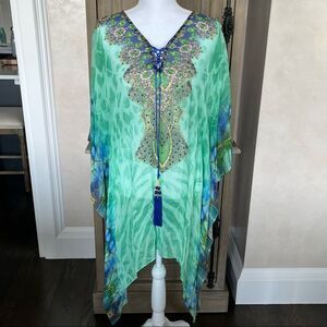 Ranee’s Designer Kaftan greens and blues size XL Swimwear coverup NWOT